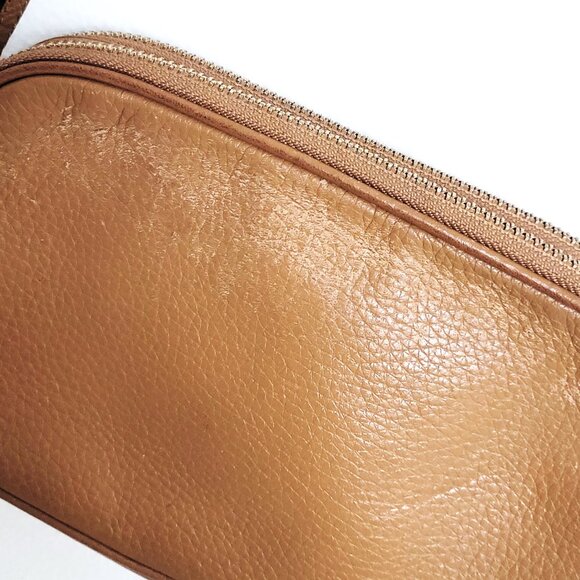 COACH Small Tan Leather Crossbody Bag Two Zip Compartments Adjustable Strap - Picture 4 of 6